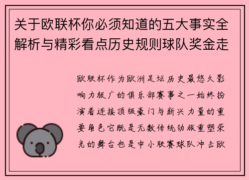 关于欧联杯你必须知道的五大事实全解析与精彩看点历史规则球队奖金走势